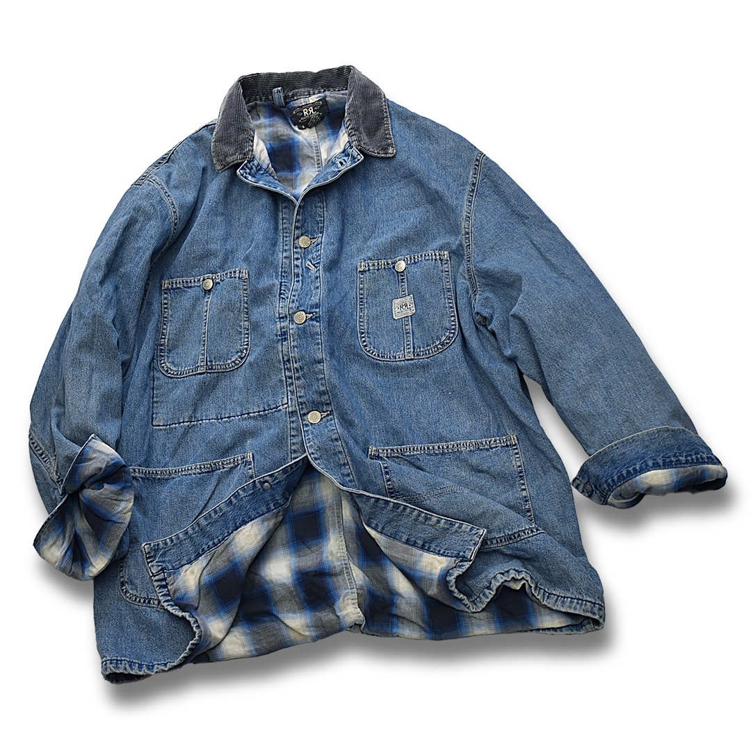 ダブルアールエル濃紺コーデュロイカバーオール RRL ブルーサイズM