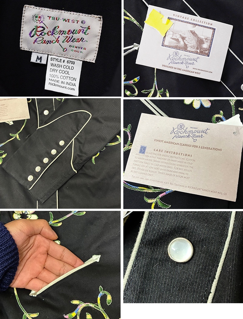 【新品未使用】ロックマウント・ウエスタンシャツ・長袖シャツ・花柄刺繍・ Rockmount ロックマウント 花柄 ウエスタンシャツ 【約 M-Lサイズ