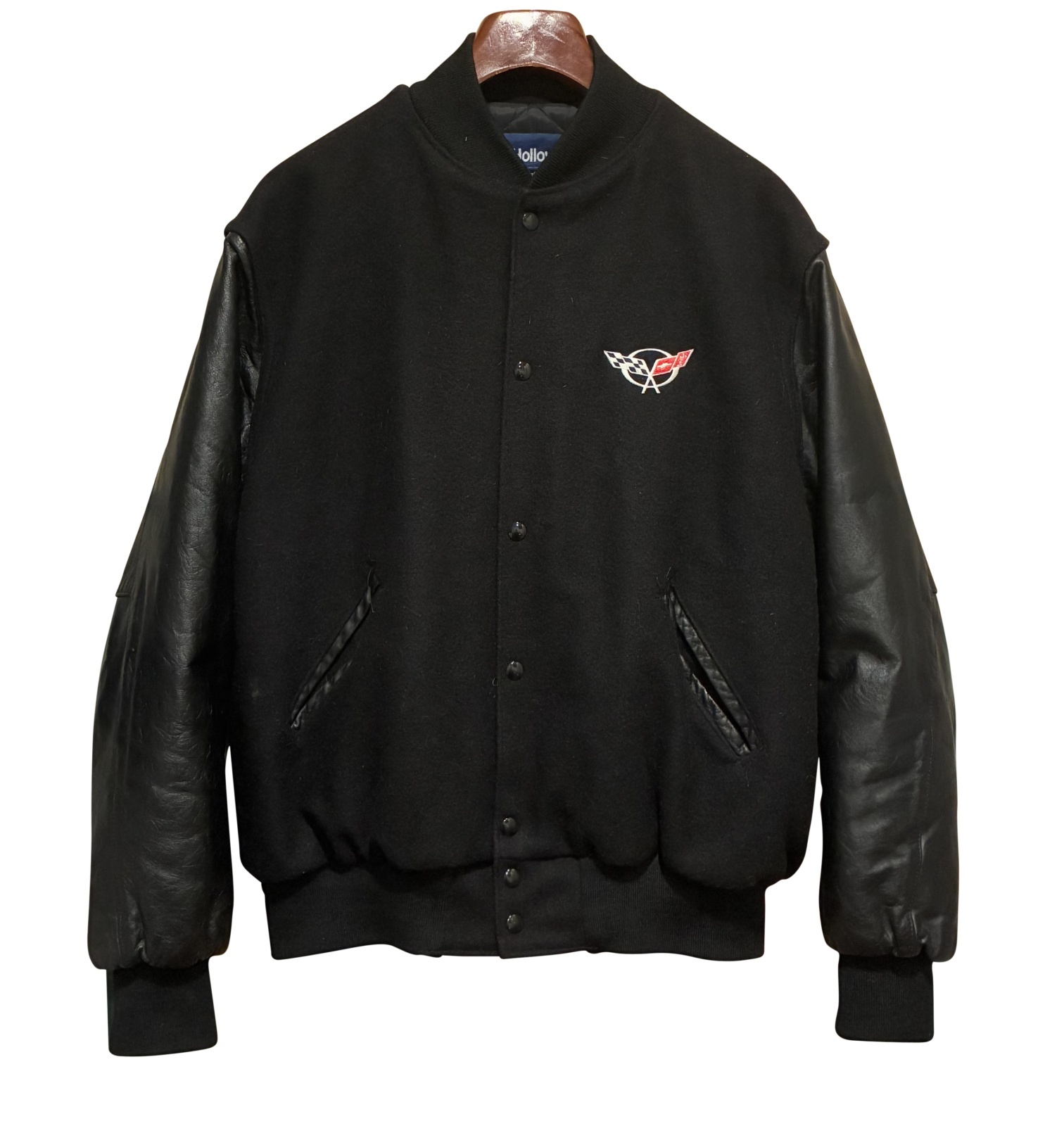 Holloway USA製 袖レザー スタジャン 黒 XL 企業 刺繍 ブラック 90's【USA製】【ビンテージ】【HOLLOWAY】【ホロウェイ】コルベッツ
